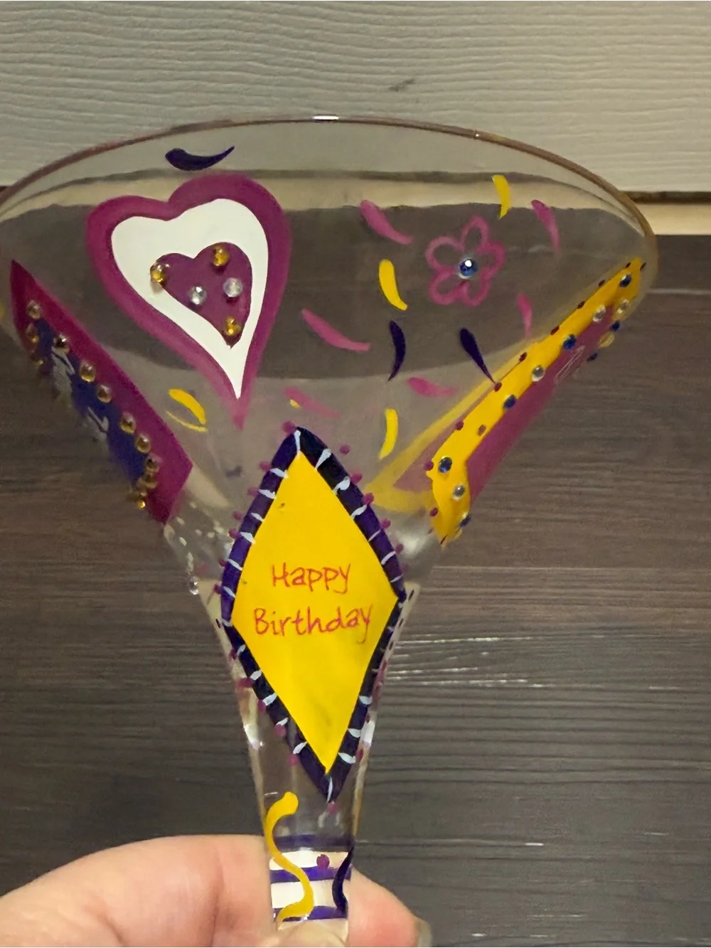 Lolita Hand-Painted Birthday Martini Glass in Pink, Yellow & Purple
